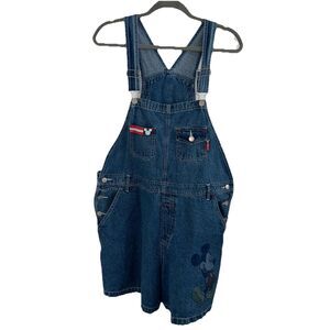 Vtg Disney Mickey United Sz XL Shortalls Blue 90s Denim Overalls Disneybounding